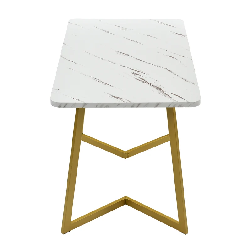 Table de salle à manger rectangulaire en motif marbre moderne avec pieds en métal doré/blanc GILQELS GOLD LEG