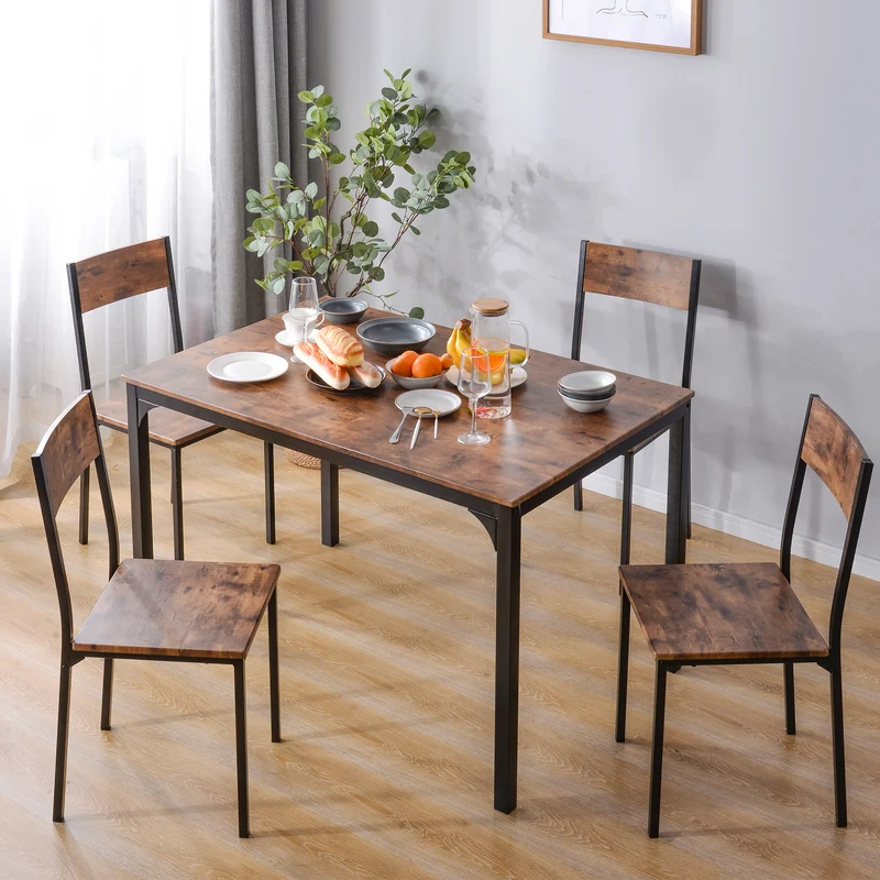 Ensemble table et 4 chaises de salle à manger pour balcon ou salle à manger ou salon marron vintage NALXODS