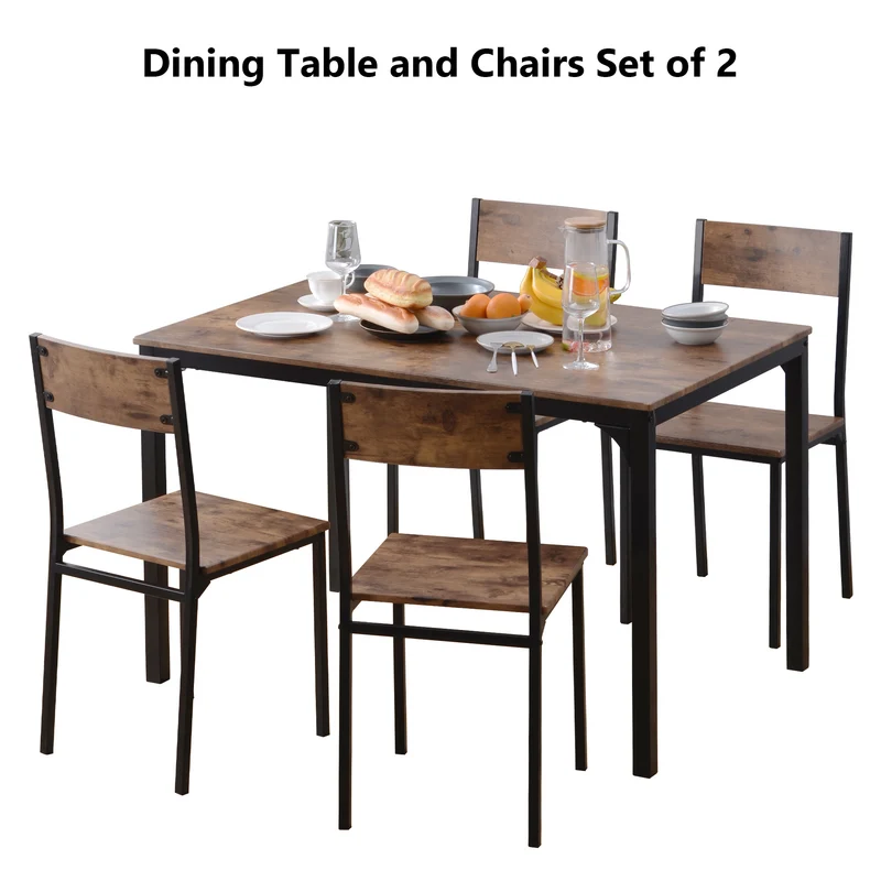Ensemble table et 4 chaises de salle à manger pour balcon ou salle à manger ou salon marron vintage NALXODS