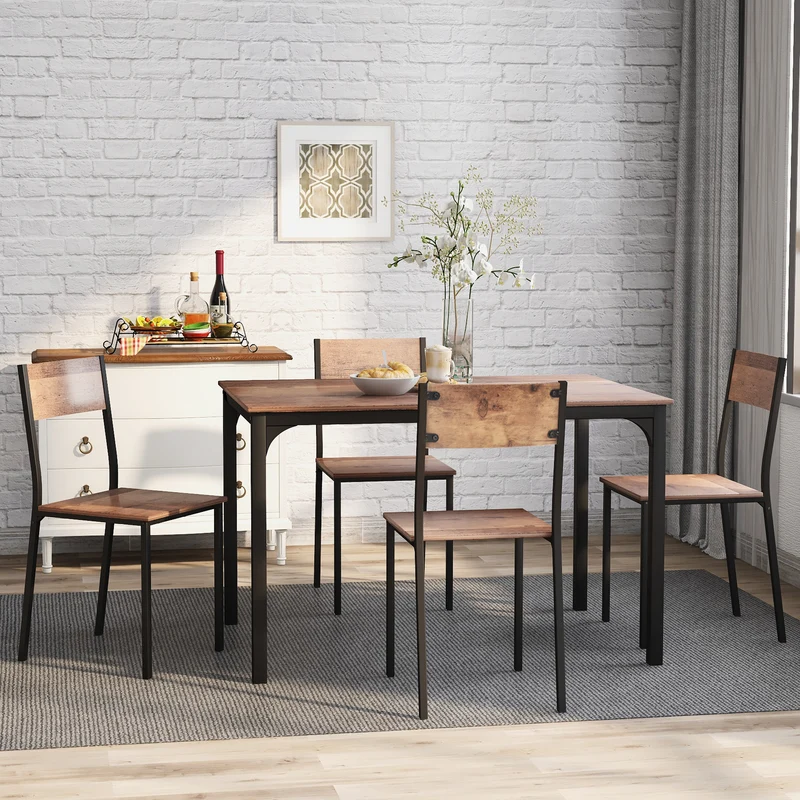 Ensemble table et 4 chaises de salle à manger pour balcon ou salle à manger ou salon marron vintage NALXODS