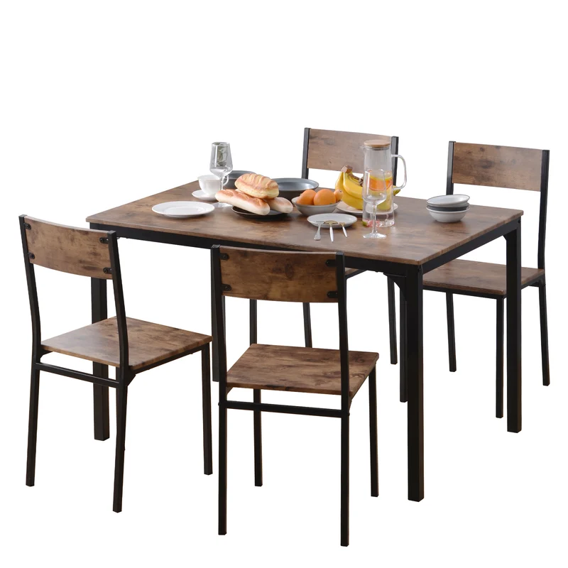 Ensemble table et 4 chaises de salle à manger pour balcon ou salle à manger ou salon marron vintage NALXODS