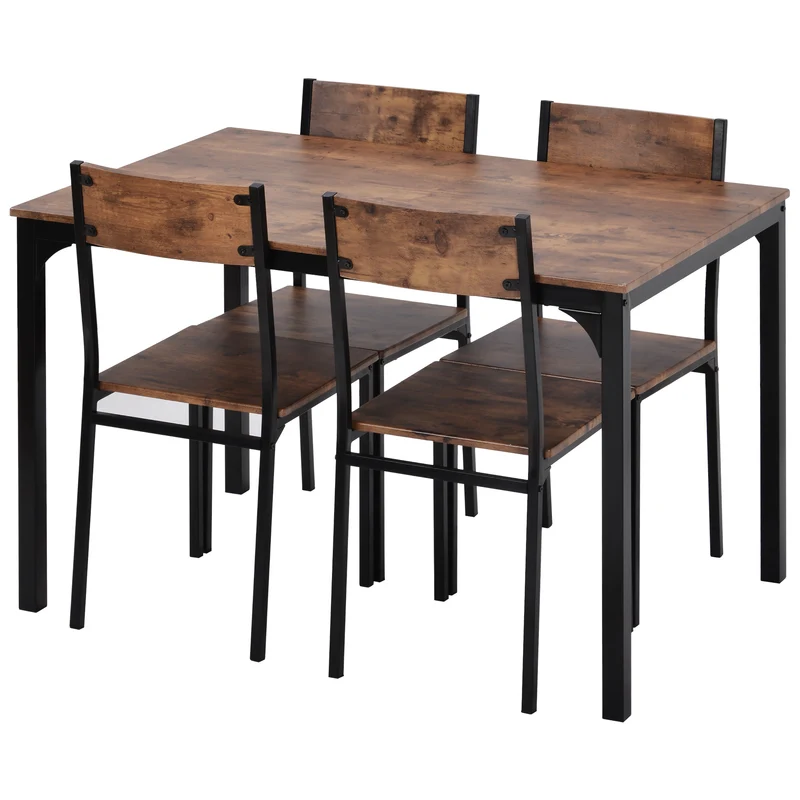 Ensemble table et 4 chaises de salle à manger pour balcon ou salle à manger ou salon marron vintage NALXODS