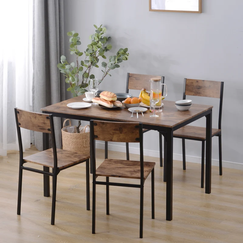 Ensemble table et 4 chaises de salle à manger pour balcon ou salle à manger ou salon marron vintage NALXODS
