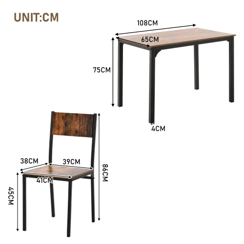 Ensemble table et 4 chaises de salle à manger pour balcon ou salle à manger ou salon marron vintage NALXODS