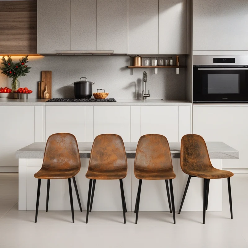 Lot de 4 chaises de salle à manger scandinaves vintage suede marron rétro CHARLTON SUEDE BROWN