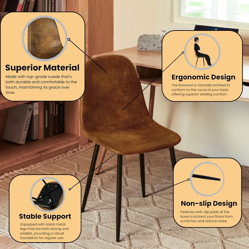 Lot de 4 chaises de salle à manger scandinaves vintage suede marron rétro CHARLTON SUEDE BROWN