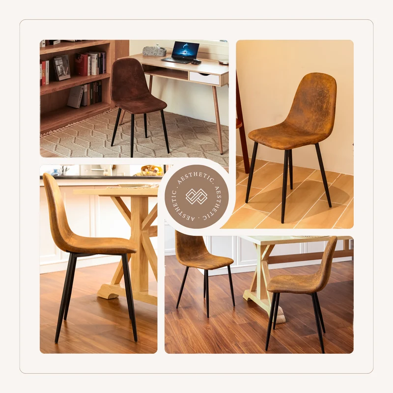 Lot de 4 chaises de salle à manger scandinaves vintage suede marron rétro CHARLTON SUEDE BROWN