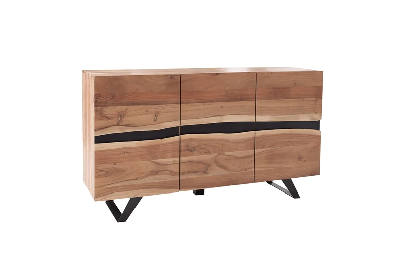 Buffet en bois massif AMAZONAS 150cm acacia naturel métal noir bord d’arbre