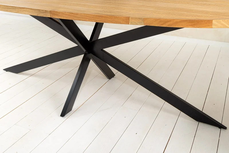 Table à manger massive GALAXIE 240cm bois de manguier marron ovale structure étoile en fer noir