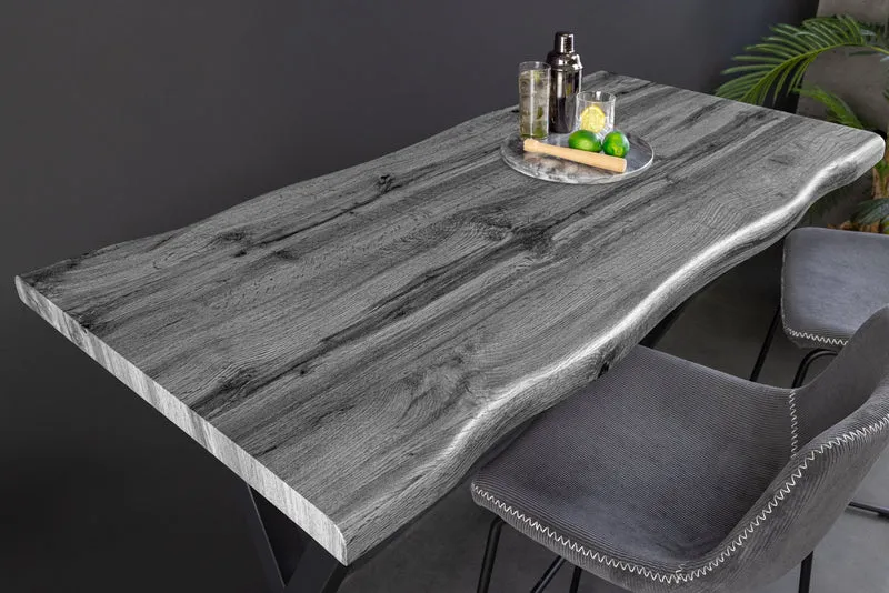 Table de bar industrielle WILD 120cm chêne sauvage gris design métal noir structure en X