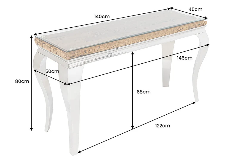 Console MODERN BAROCK BARRACUDA 140cm chrome incl. glass top w/o teak top