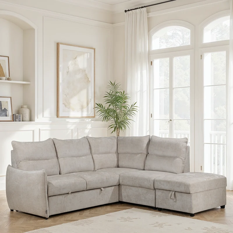 Canapé d'angle en tissu anti tache convertible, 232x217xH100CM - DALIA