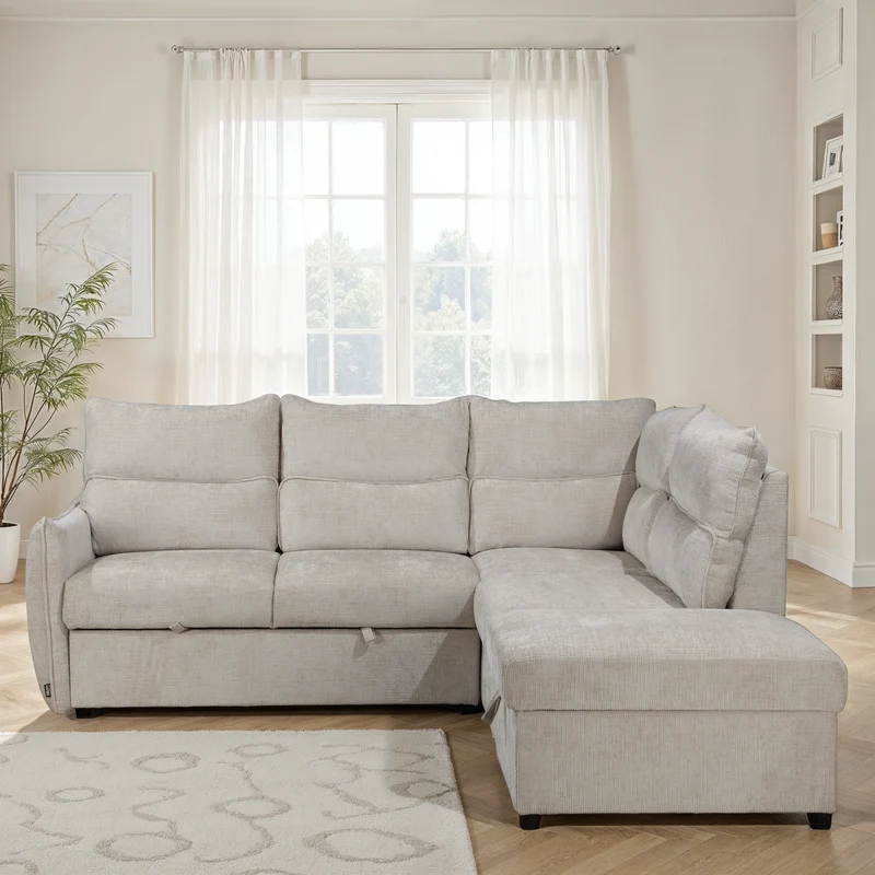 Canapé d'angle en tissu anti tache convertible, 232x217xH100CM - DALIA