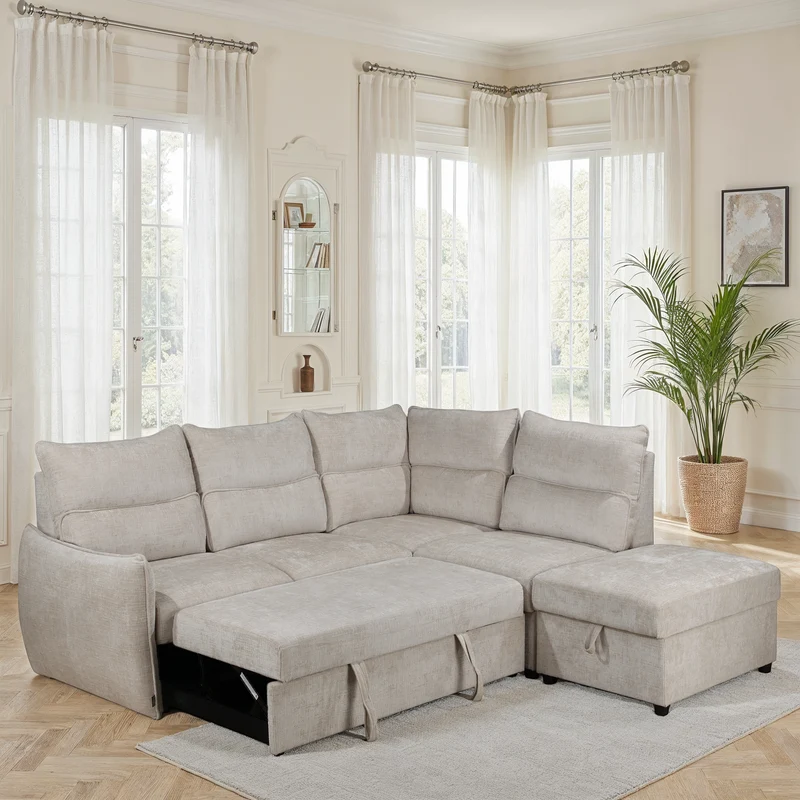 Canapé d'angle en tissu anti tache convertible, 232x217xH100CM - DALIA