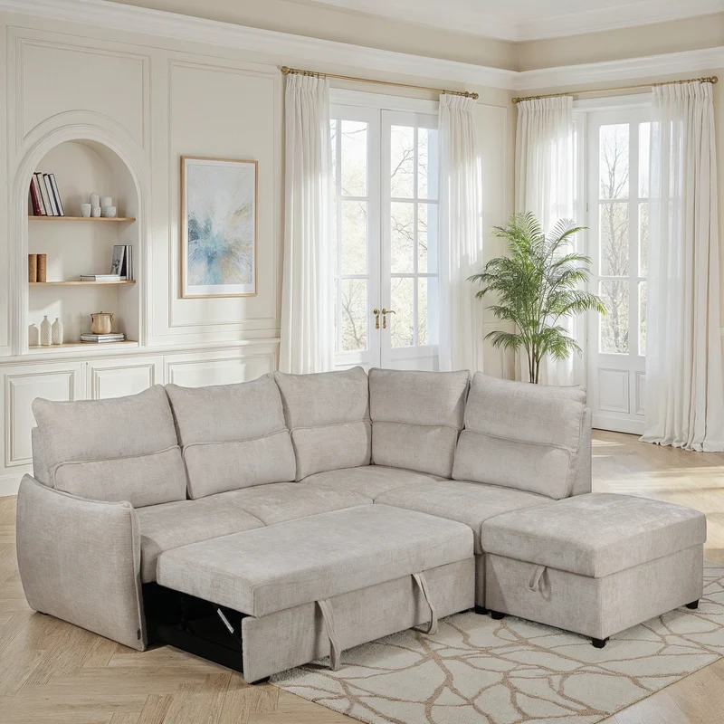 Canapé d'angle en tissu anti tache convertible, 232x217xH100CM - DALIA