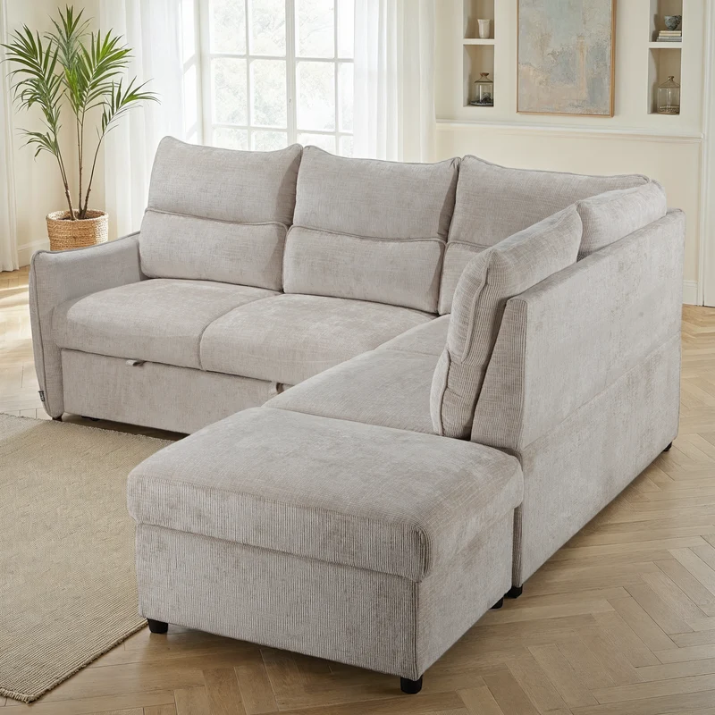 Canapé d'angle en tissu anti tache convertible, 232x217xH100CM - DALIA