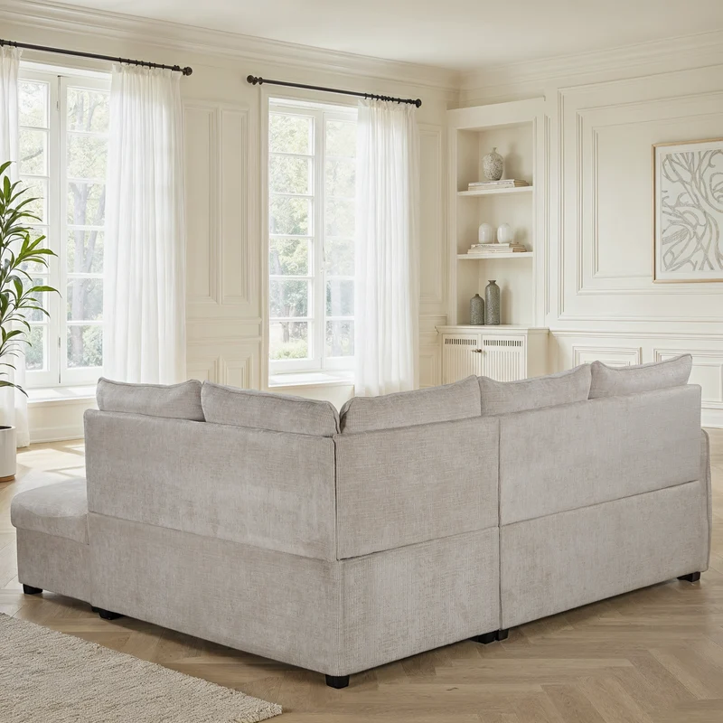 Canapé d'angle en tissu anti tache convertible, 232x217xH100CM - DALIA