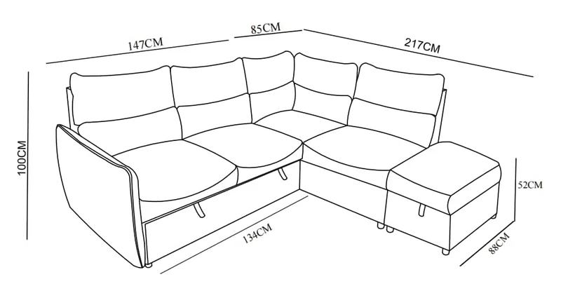 Canapé d'angle en tissu anti tache convertible, 232x217xH100CM - DALIA