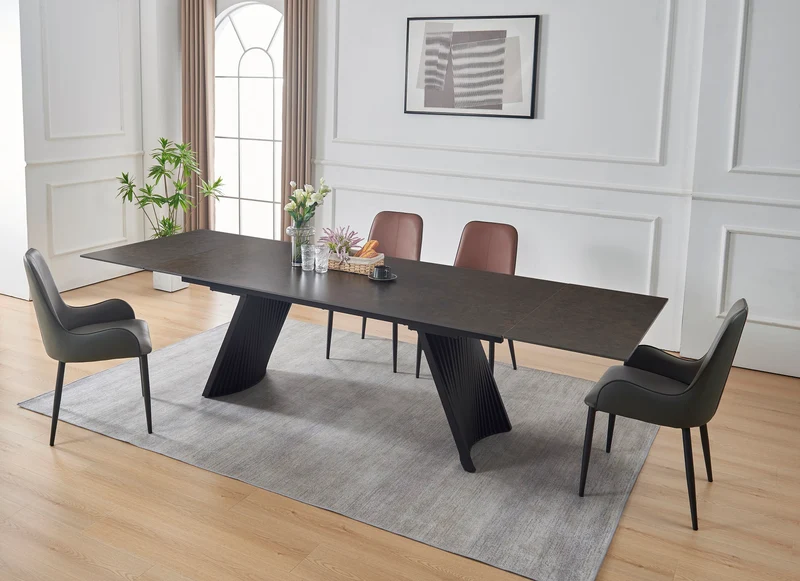 Table à manger extensible avec plateau en céramique, 199,5/298,5x100xH76CM AMBRA