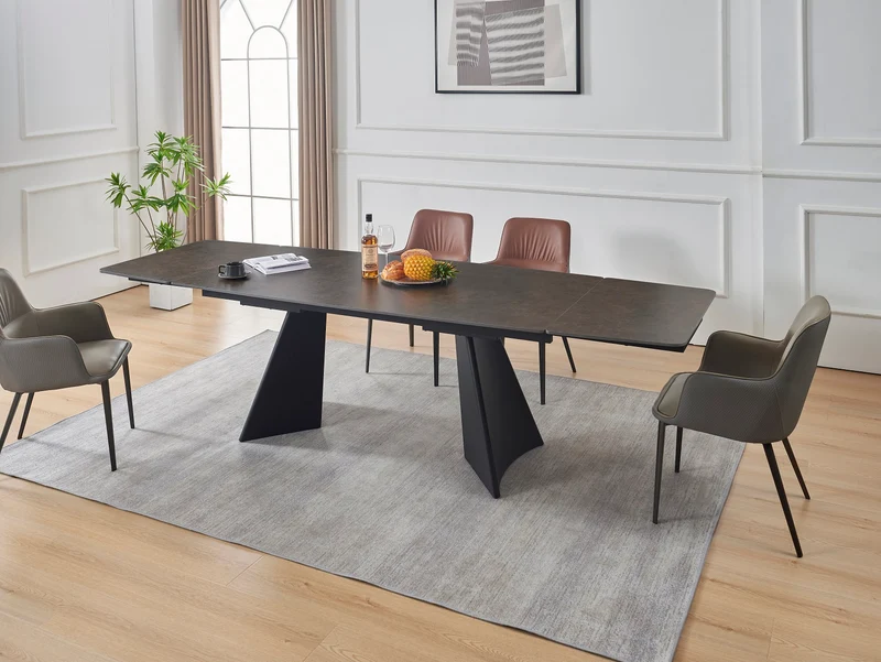 Table à manger extensible avec plateau en céramique brune 180/280x90xH76CM AMATO