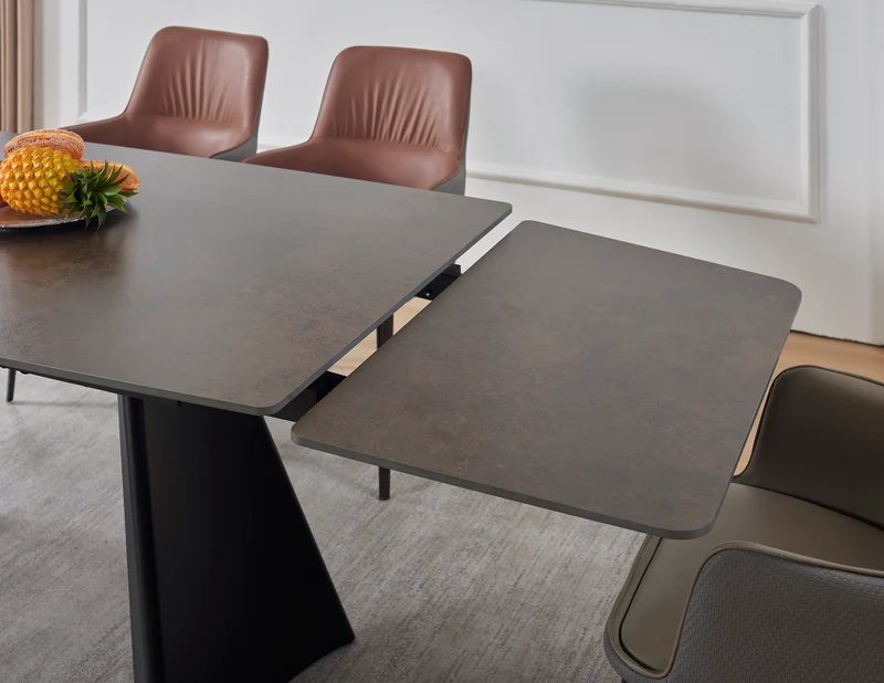 Table à manger extensible avec plateau en céramique brune 180/280x90xH76CM AMATO