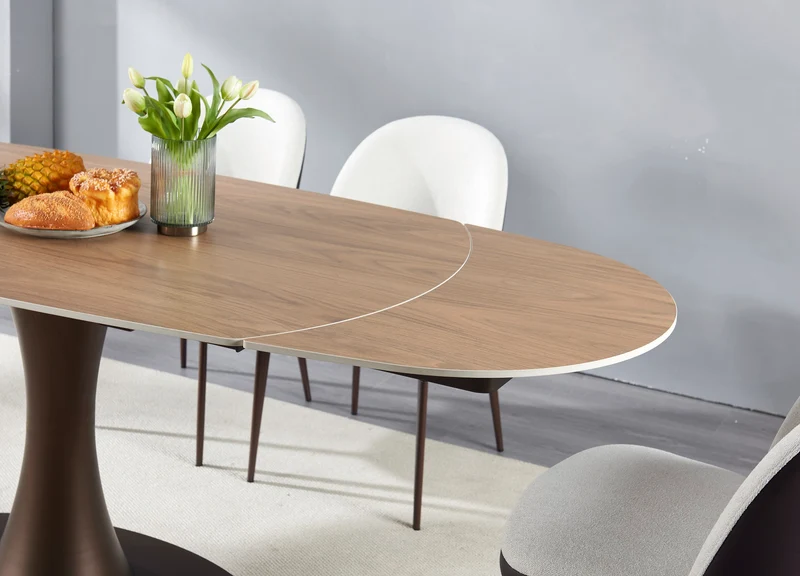 NALA Table à manger extensible avec plateau en céramique, 160/240x90xH76/74CM