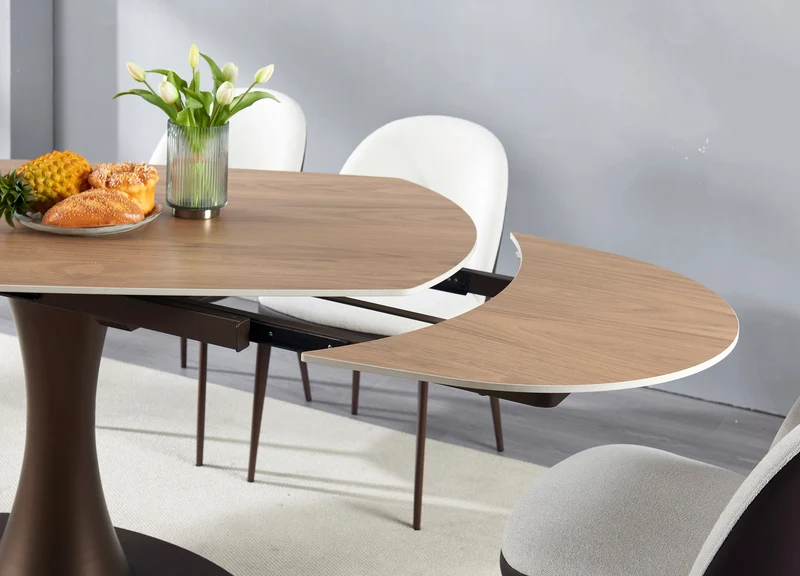 NALA Table à manger extensible avec plateau en céramique, 160/240x90xH76/74CM