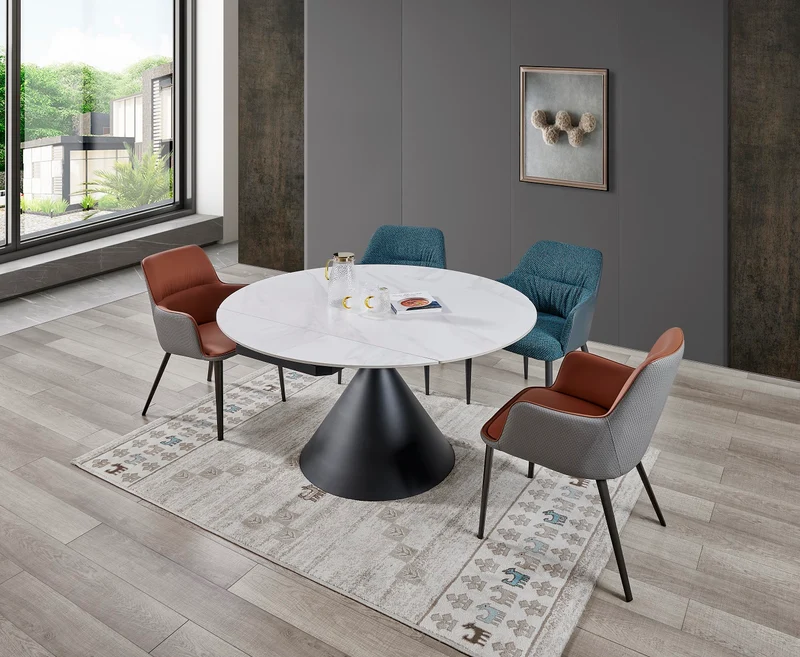 LOLA Table à manger extensible avec plateau en céramique, 130x80/130xH77/75CM