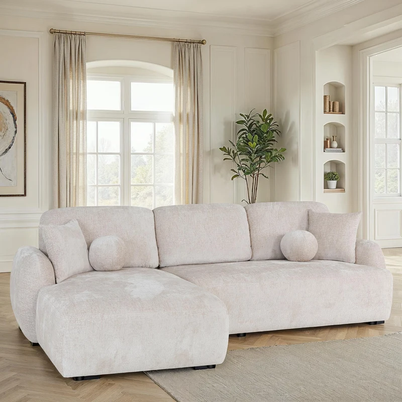 Canapé d'angle en tissu anti tache, H86CM - JENNIFER