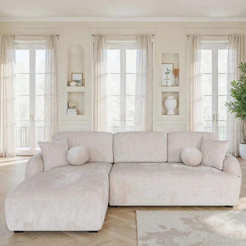 Canapé d'angle en tissu anti tache, H86CM - JENNIFER