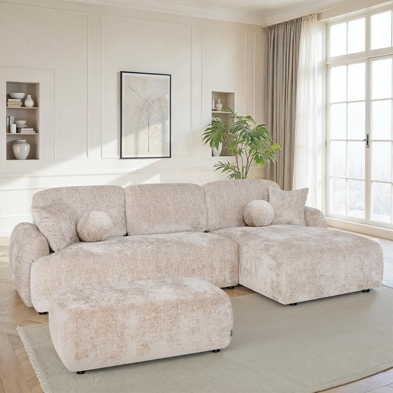 Canapé d'angle en tissu anti tache, H86CM - JENNIFER