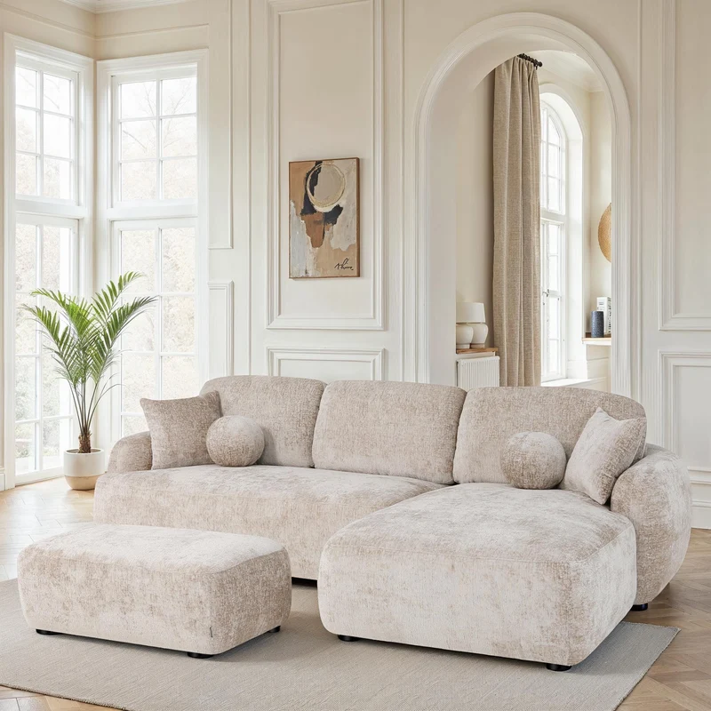 Canapé d'angle en tissu anti tache, H86CM - JENNIFER