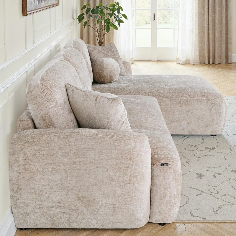 Canapé d'angle en tissu anti tache, H86CM - JENNIFER