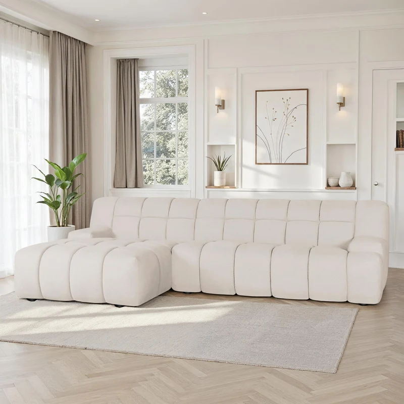 Canapé d'angle en tissu anti tache, H80CM - PRADO