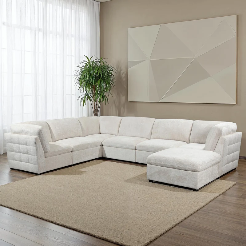 Canapé d'angle modulable 7 places en tissu, OLYMPE 370x280cm
