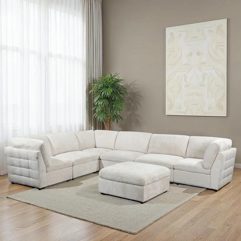 Canapé d'angle modulable 7 places en tissu, OLYMPE 370x280cm