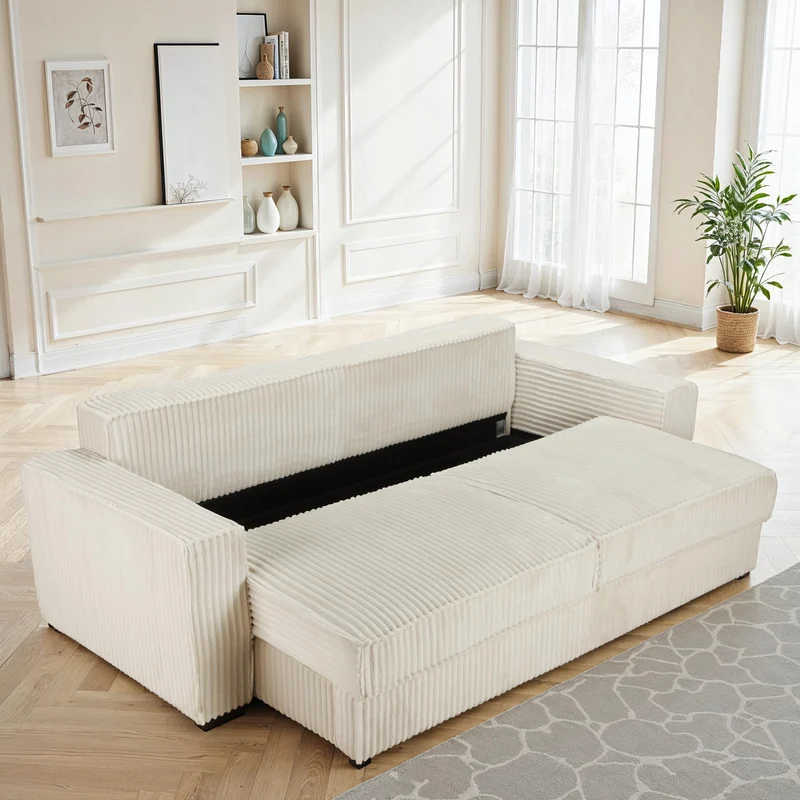Canapé Clic-clac avec coffre convertible en tissu, 230x94,5xH91CM - CHELSEA