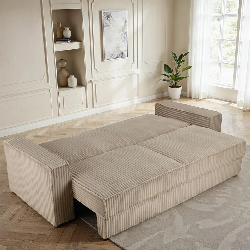 Canapé Clic-clac avec coffre convertible en tissu, 230x94,5xH91CM - CHELSEA