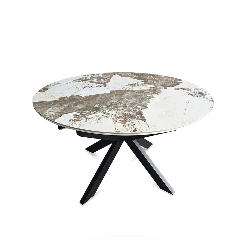 Table à manger ronde extensible avec plateau en céramique, D120-150XH76CM - PILAR