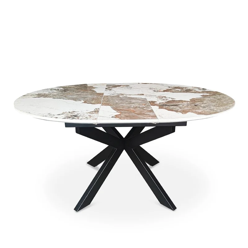 Table à manger ronde extensible avec plateau en céramique, D120-150XH76CM - PILAR