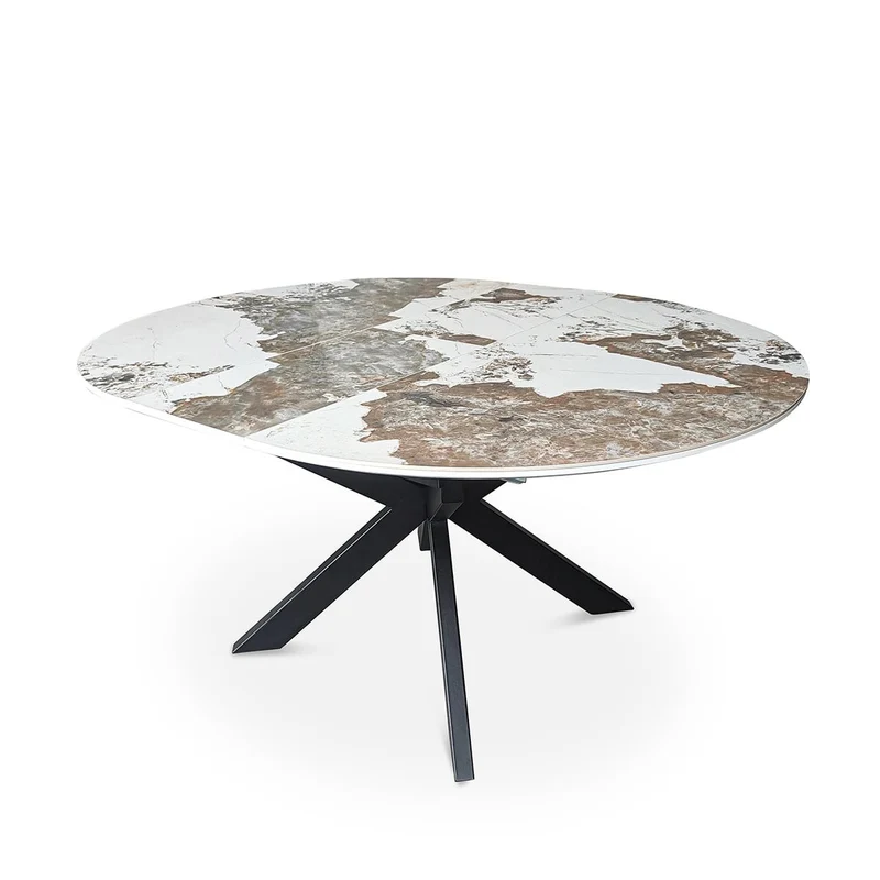 Table à manger ronde extensible avec plateau en céramique, D120-150XH76CM - PILAR