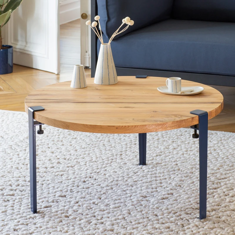 Table basse ronde TIPTOE Ø 80cm - bois ancien recyclé