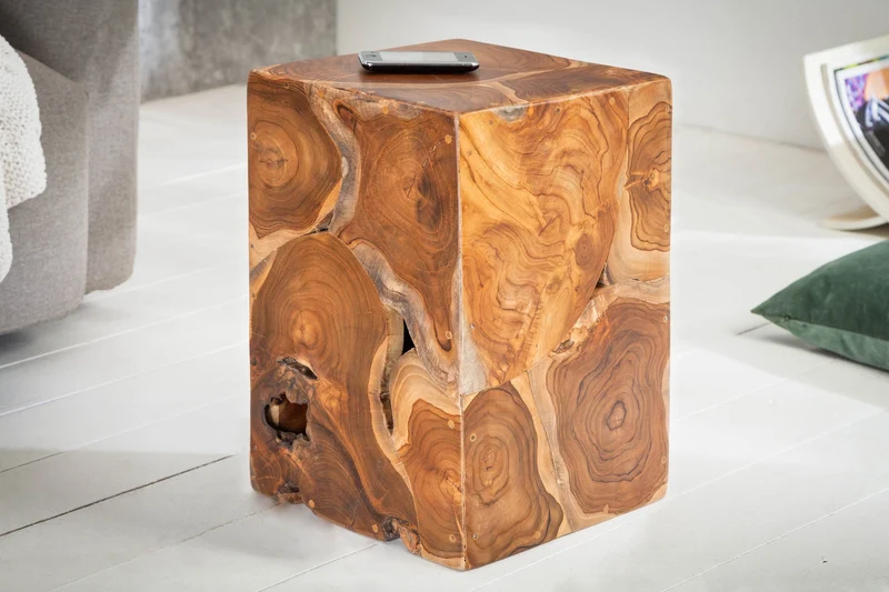 Table d’appoint solide SQUARE 30cm tabouret cube en teck