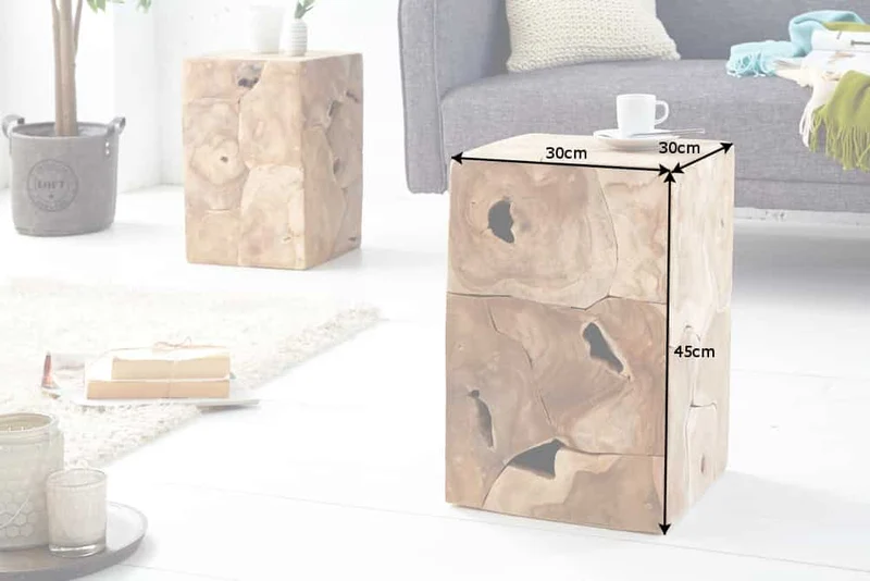 Table d’appoint solide SQUARE 30cm tabouret cube en teck