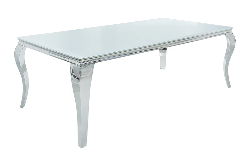 Table à manger design élégant MODERNE BAROQUE 200cm plateau en verre opale en acier inoxydable blanc