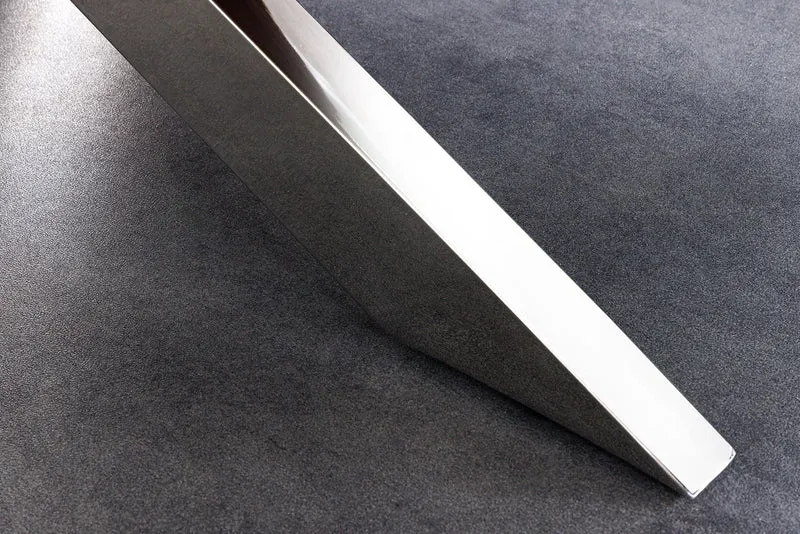 Table à manger massive BARRACUDA 220cm teck marron structure étoile argent plateau verre
