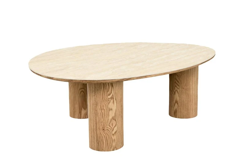 Table basse élégante ORGANIKO 110cm chêne naturel travertin céramique