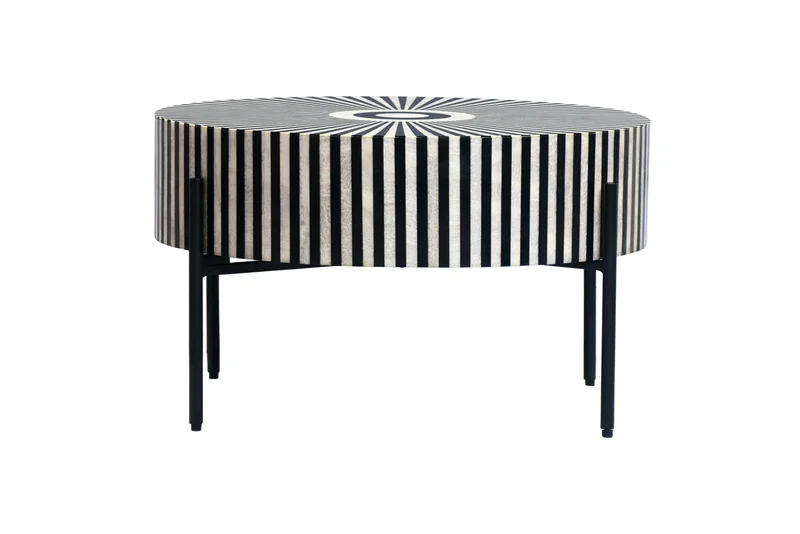 Table basse incrustation d’os HARMONY NATURE 65cm noir blanc intarsia artisanat