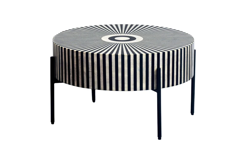 Table basse incrustation d’os HARMONY NATURE 65cm noir blanc intarsia artisanat