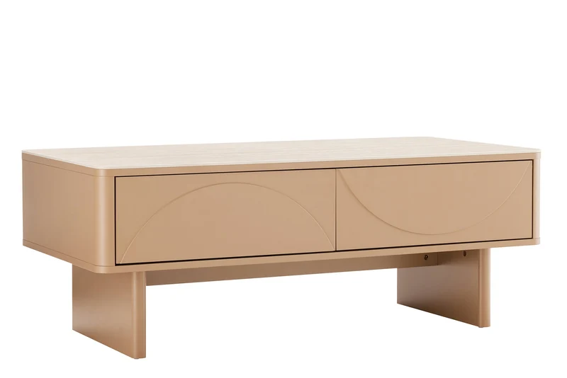 Design table basse SAVOY 120cm gris beige greige céramique travertin avec tiroir